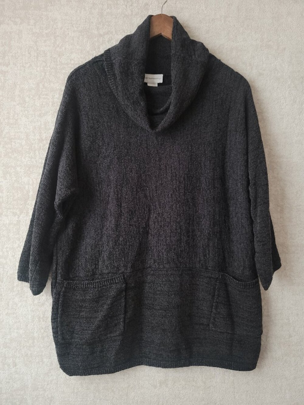 Soft Surroundings Charcoal Cowl Neck Tunic Sweater Boucle Knit Gray PL PXL Fall
